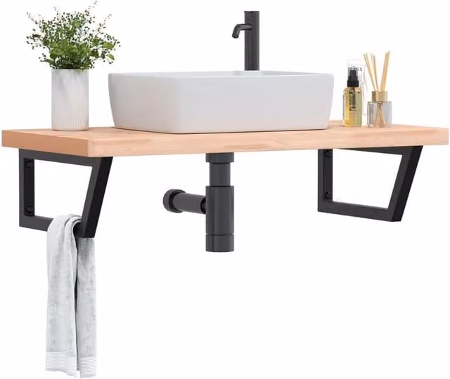Berkfield Home Wall Mounted Basin Shelf in Brown Beech Wood and Steel