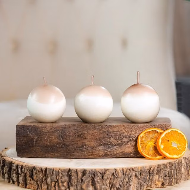 Marco Paul Sphere Candle Set of 3 in Brown and White