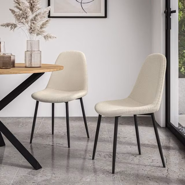 More4Homes Set of 6 Maya Boucle Dining Chairs with Metal Legs in White – 1