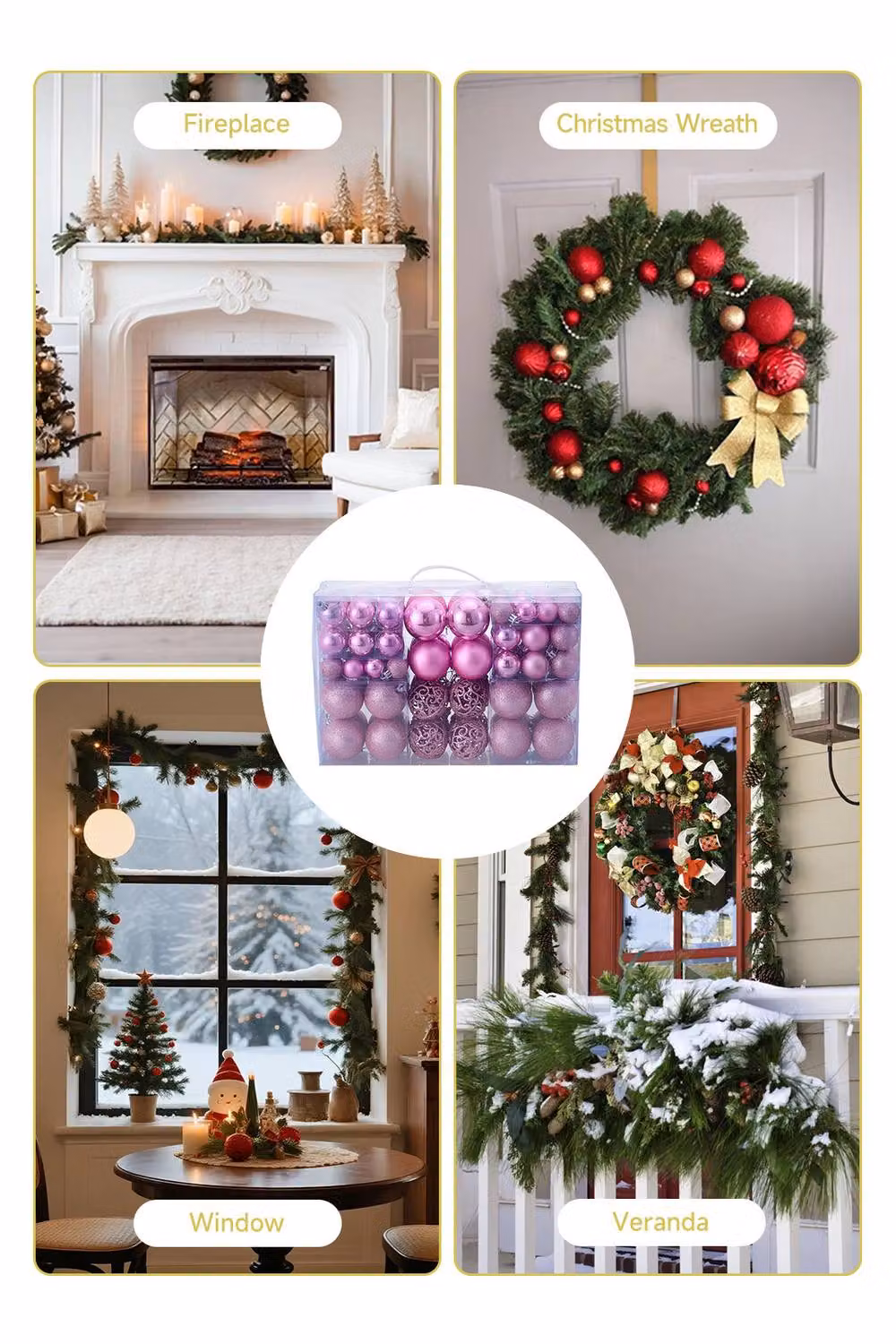 Living and Home 100-Piece Pink Christmas Bauble Ornament Set with Glitter and Abstract Geometric Cutout Design – 4