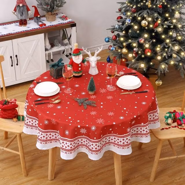 London Boutique Red Snowflake Round Christmas Tablecloth, Diameter: 152.4 cm