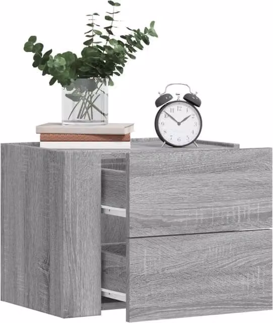 Berkfield Home Wall-mounted Bedside Cabinets, 2 Pack, Grey, W: 45 cm, D: 30 cm, H: 35 cm – 1