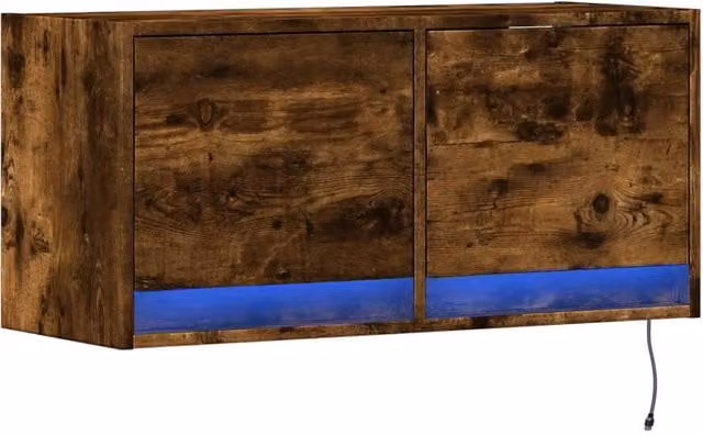 Berkfield Home TV Wall Cabinet with LED Lights in Smoked Oak Brown, W/D/H: 80 x 31 x 35 cm – 1