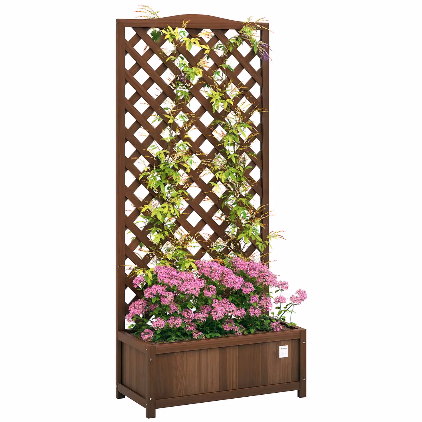 OUTSUNNY Wooden Raised Garden Planter Box with Trellis in Dark Brown, W: 170 cm, D: 76 cm, H: 31 cm – 2