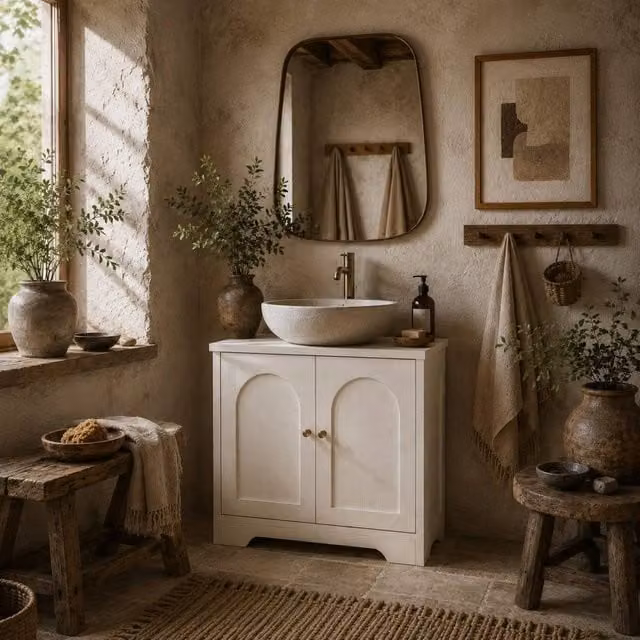 Wyld Haus Mapa Under Sink Bathroom Cabinet in White with Double Arched Hinged Doors and Internal Shelves, W/D/H: 65 x 30 x 60 cm