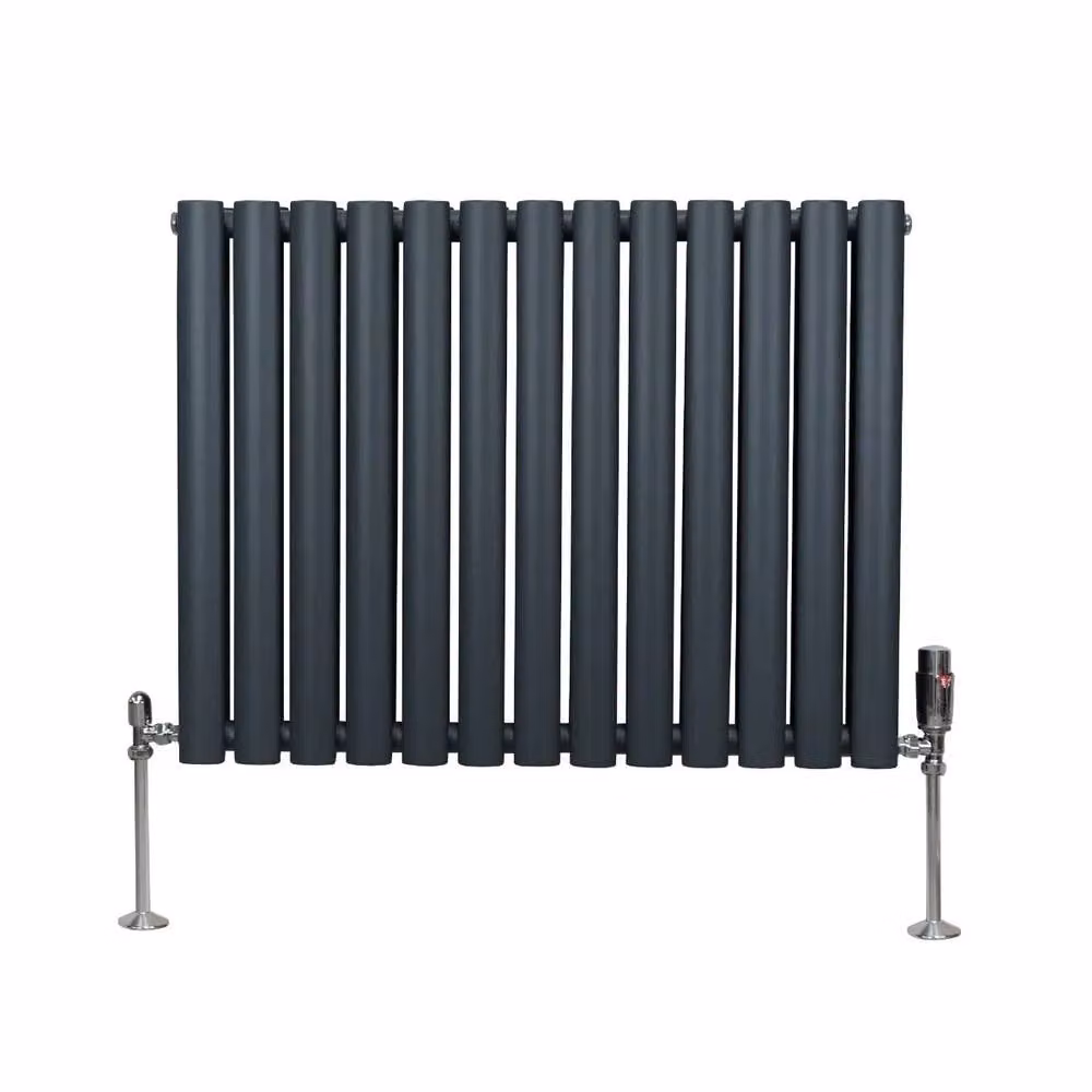 Monstershop Oval Column Radiator with Valves and Thermostat Head, Anthracite Grey, H: 780 mm, W: 60 mm – 2