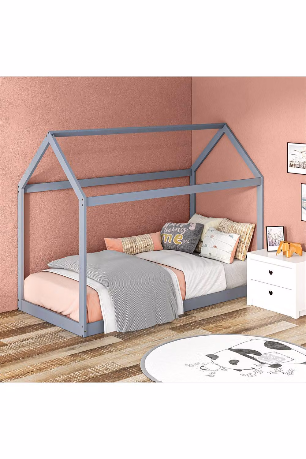 ERGOVEXA Grey Lacquered Solid Pine Single Bed Frame, W/D/H: 90 x 190 x 120 cm – 2