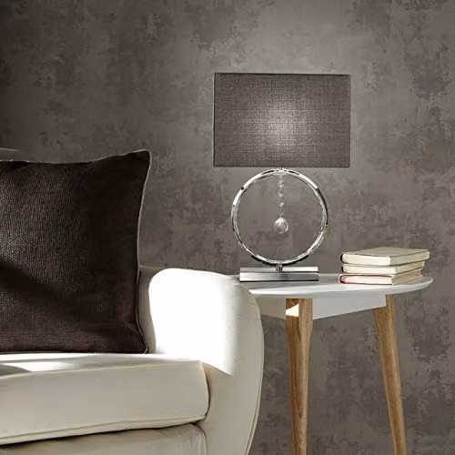 K LIVING Lizzy Chrome Silver Table Lamp with Grey Fabric Shade and Crystal Hanging Ball Pendant