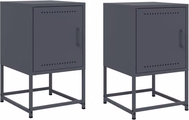 Berkfield Home Set of 2 Anthracite Metal Bedside Cabinets, W/D/H: 36 x 39 x 60.5 cm