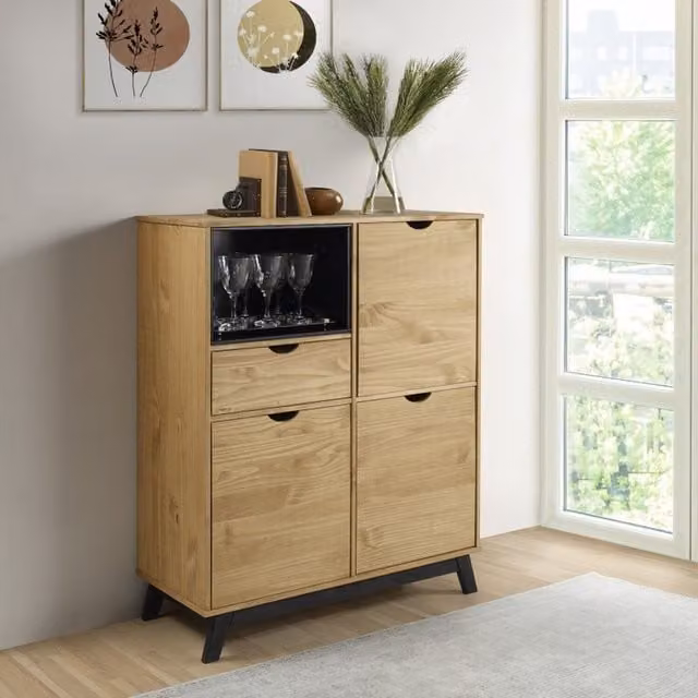 Mercers Furniture Scandinavian Solid Wood Pine Sideboard Cabinet in Grey and Brown with Antique Wax Finish, W/D/H: 141 x 80 x 40 cm