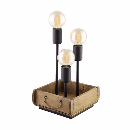 Eglo Wootton Table Lamp in Brown and Black with Wood and Metal Design