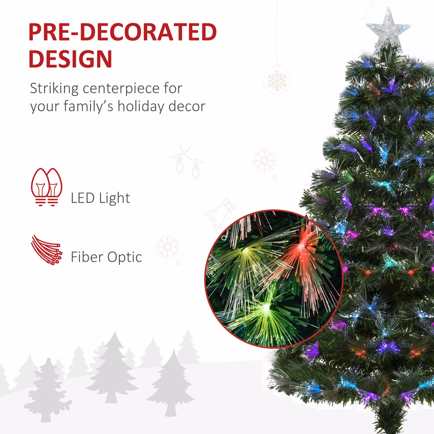 HOMCOM 1.2m Tall Green Artificial Fiber Optic Christmas Tree with Multicolour LED Lights and Flash Mode – 5