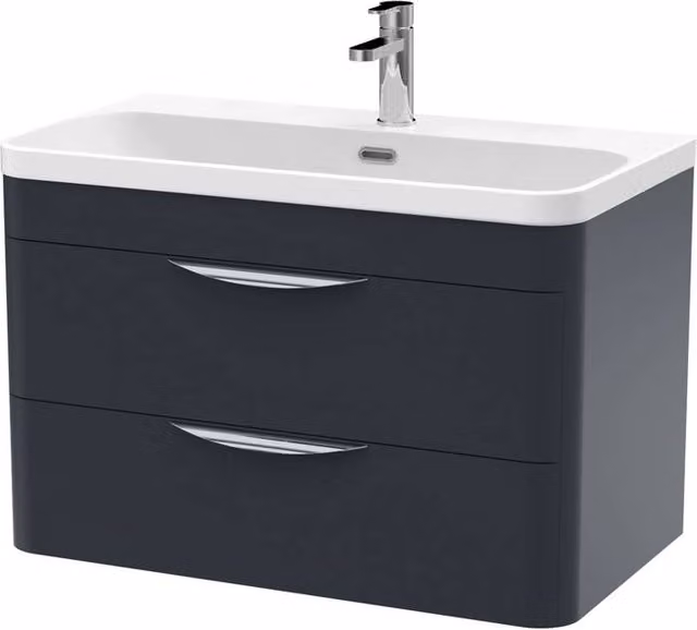 Balterley Wave 800mm Wall Hung 2 Drawer Unit and Thin-Edge Ceramic Basin in Matt Dark Grey – 1
