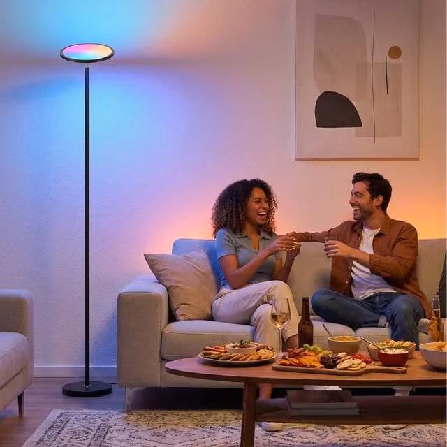 HOMCOM Black Uplighter Floor Lamp with Tuya App Control, Music Sync and RGB Colour Effects