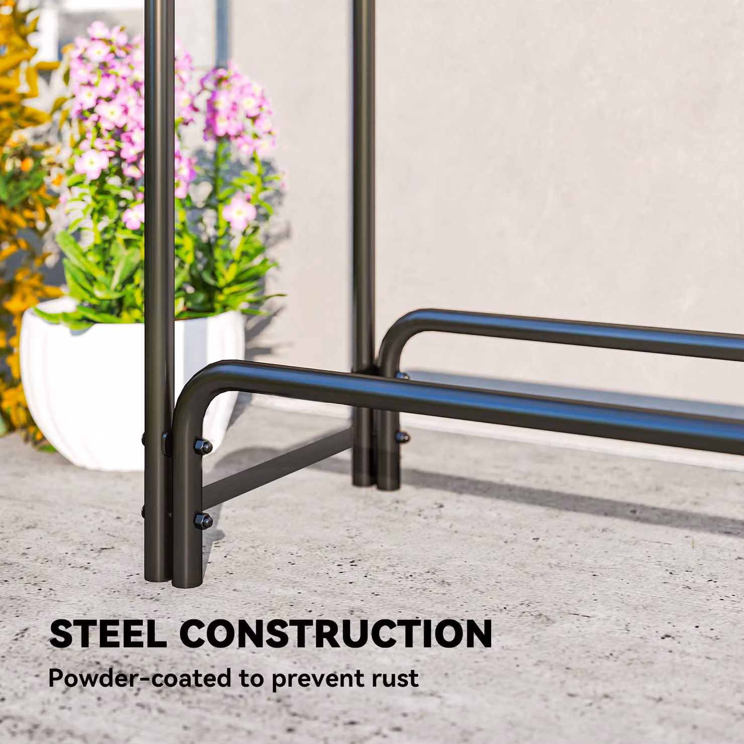 Outsunny Heavy Duty Metal Firewood Rack with Waterproof Cover in Dark Green, W/D/H: 300 x 36 x 99 cm – 6