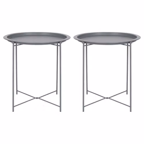 Harbour Housewares Set of 2 Round Matte Grey Steel Folding Tray Tables – 1