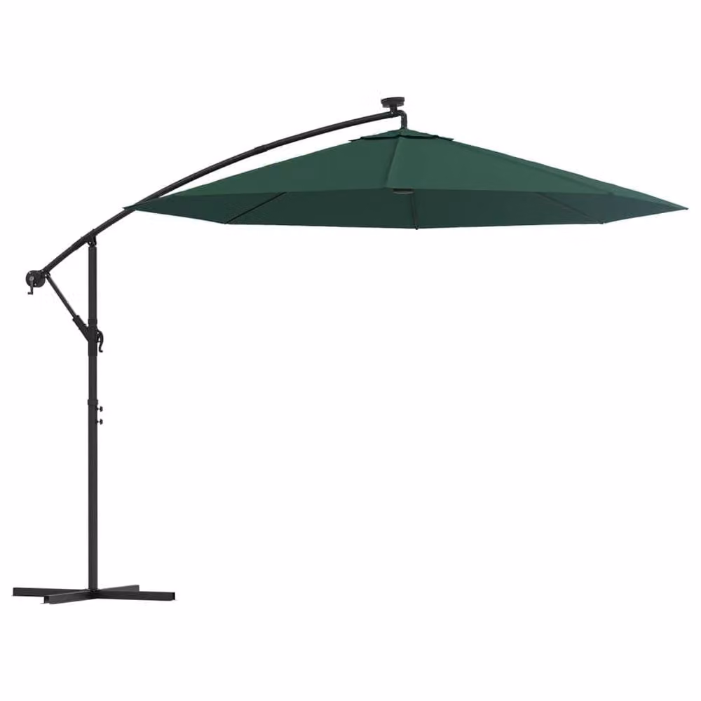 Berkfield Home Green Cantilever Hanging Parasol with LED Lighting and Metal Pole, Diameter: 300 cm – 2