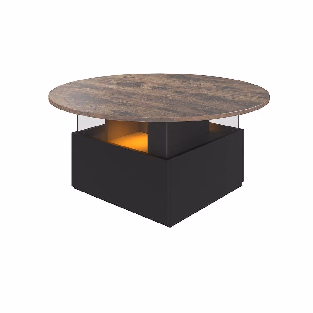 KEEPREAPER Modern Round Coffee Table with Storage and LED in Brown – 2
