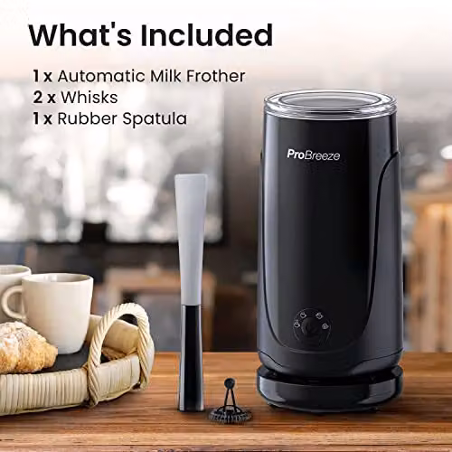 Pro Breeze 4-in-1 Electric Milk Frother, 240ml Automatic Hot and Cold Foam Maker and Milk Steamer in Black – 9