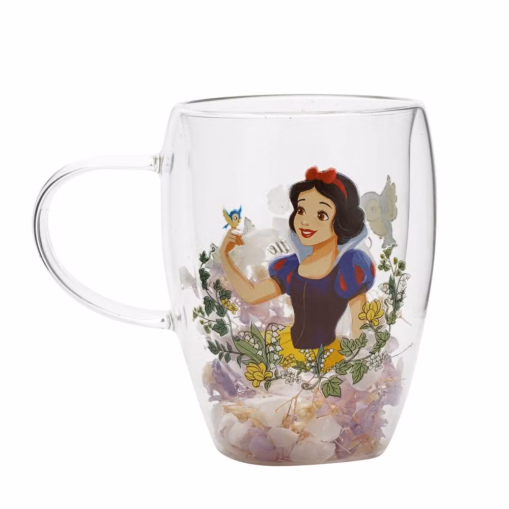 Disney Snow White Pastel Princess Floral Decorative Glass Mug in Yellow, White and Transparent – 2