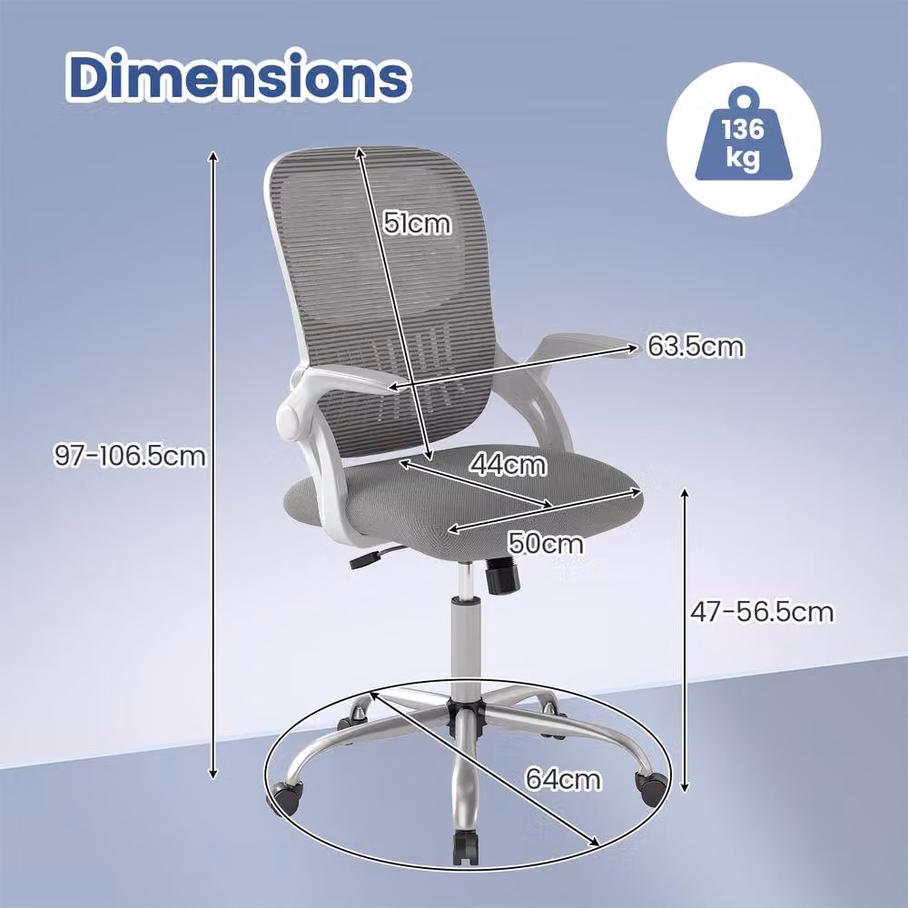 Costway Grey Mesh Swivel Task Chair with Height Adjustment and Armrests for Home Office – 2