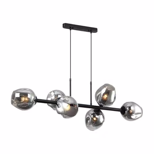 Netlighting Italux Borgo Modern Suspended Pendant Light in Black and Grey with 6 Glass Shades and E27 Sockets – 1
