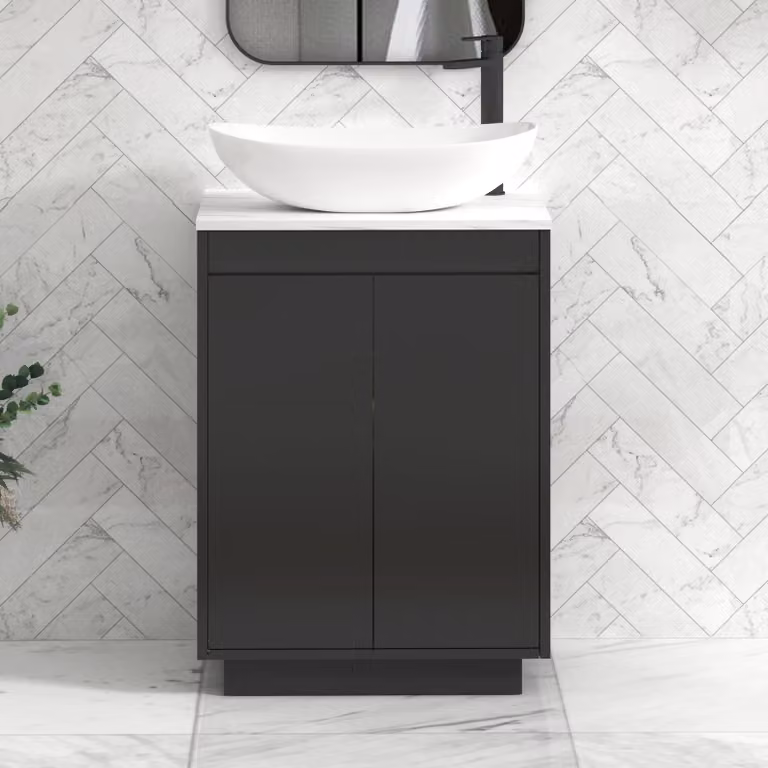 Royal Bathrooms Orion 800mm Matt Obsidian Black Floor Standing 2 Door Vanity Unit with Cesar Basin and Black Accent Trim