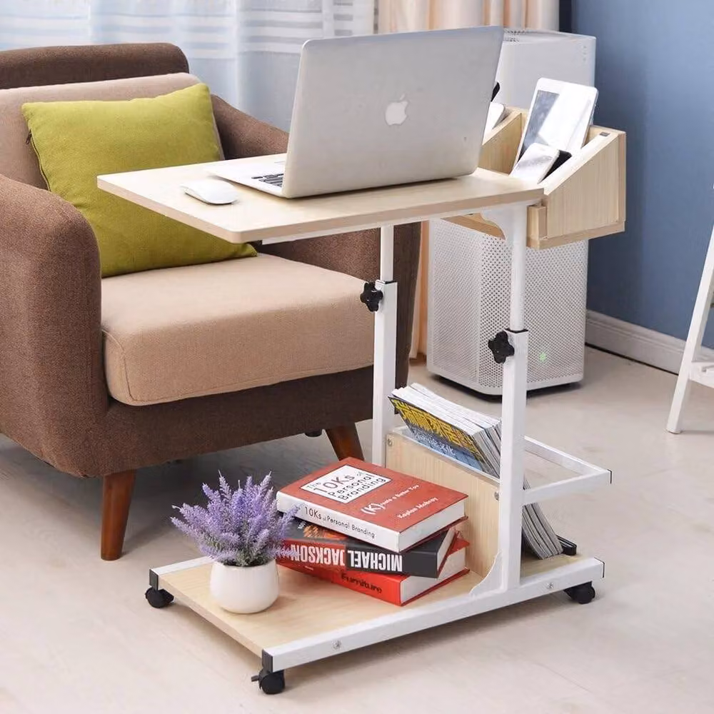 FLAVORA White and Maple Adjustable Mobile Overbed Table – 2