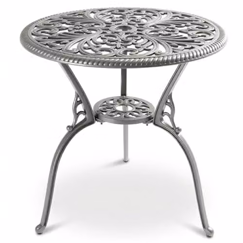 Centurion BANGUI Outdoor Bistro Table in Grey Cast Aluminium with Parasol Hole, Diameter: 68.5 cm, Height: 70 cm – 1