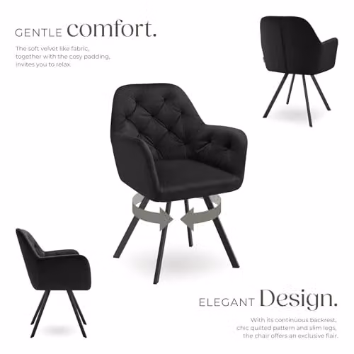 tectake Set of 4 Lucia Armchairs in Black with Geometric Pattern and Metal Legs – 5