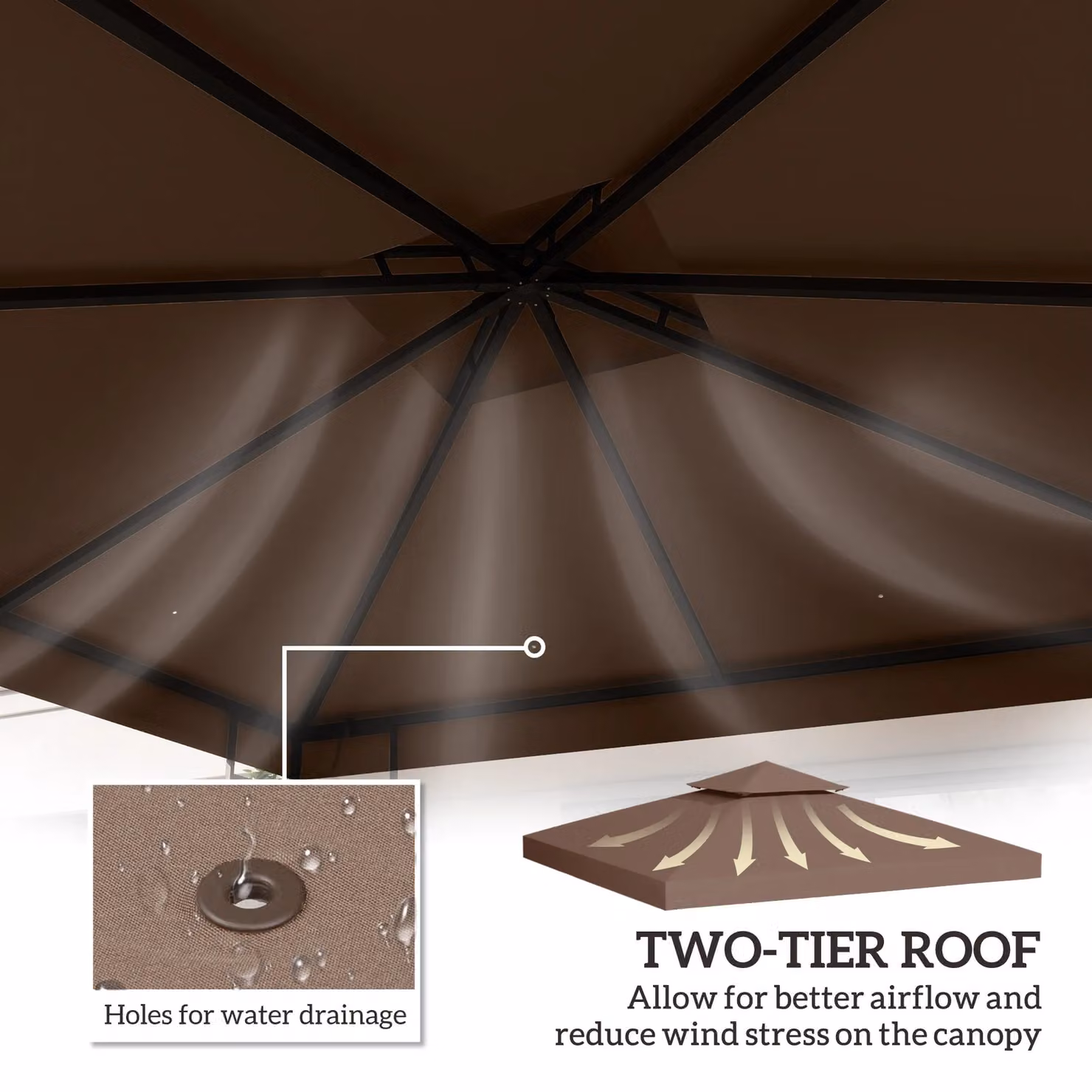 Outsunny 2 Tier Garden Gazebo Replacement Canopy Roof Cover in Bronze – 3