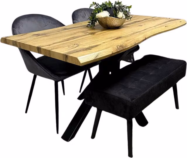 Kosy Koala Modern Wood Dining Set with Rectangular Table, Tufted Velvet Chairs and Bench in Black, Grey and Brown