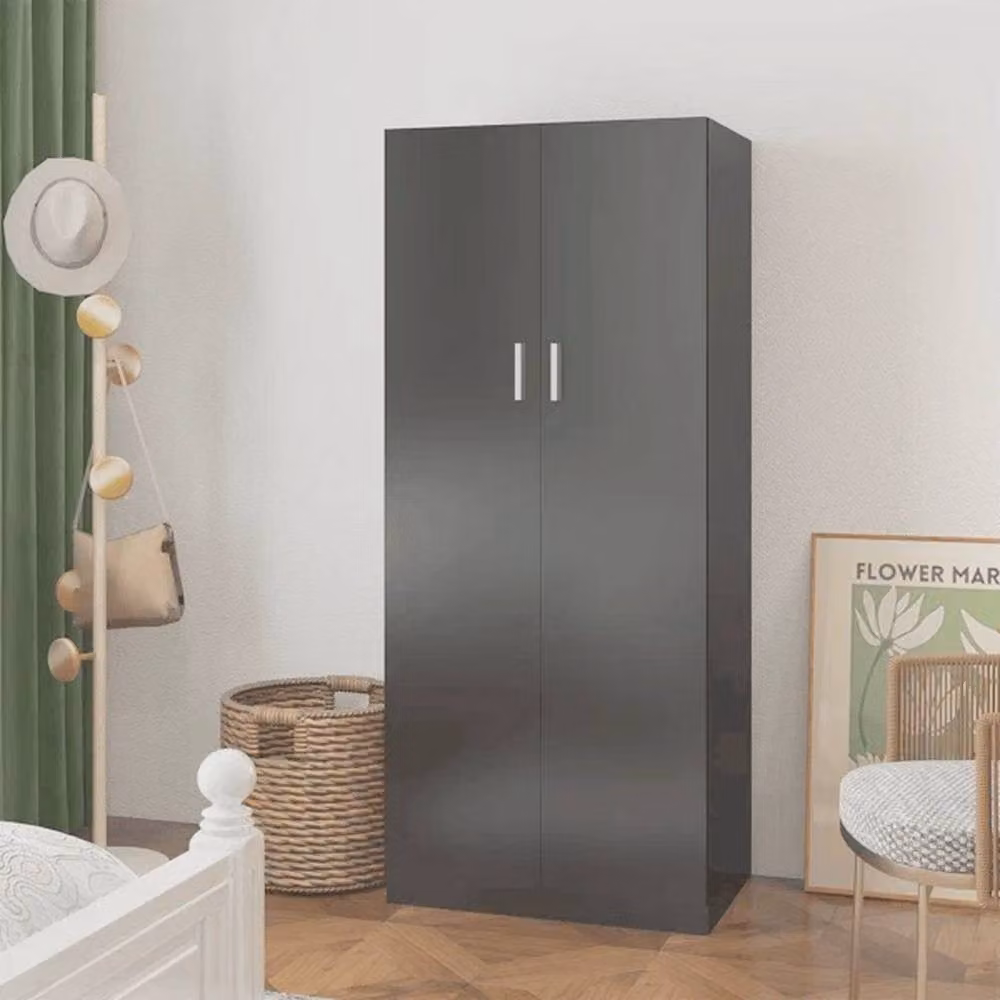 FORGEVIO Grey High Gloss 2 Door Wardrobe with Hinged Doors and Internal Shelving – 3