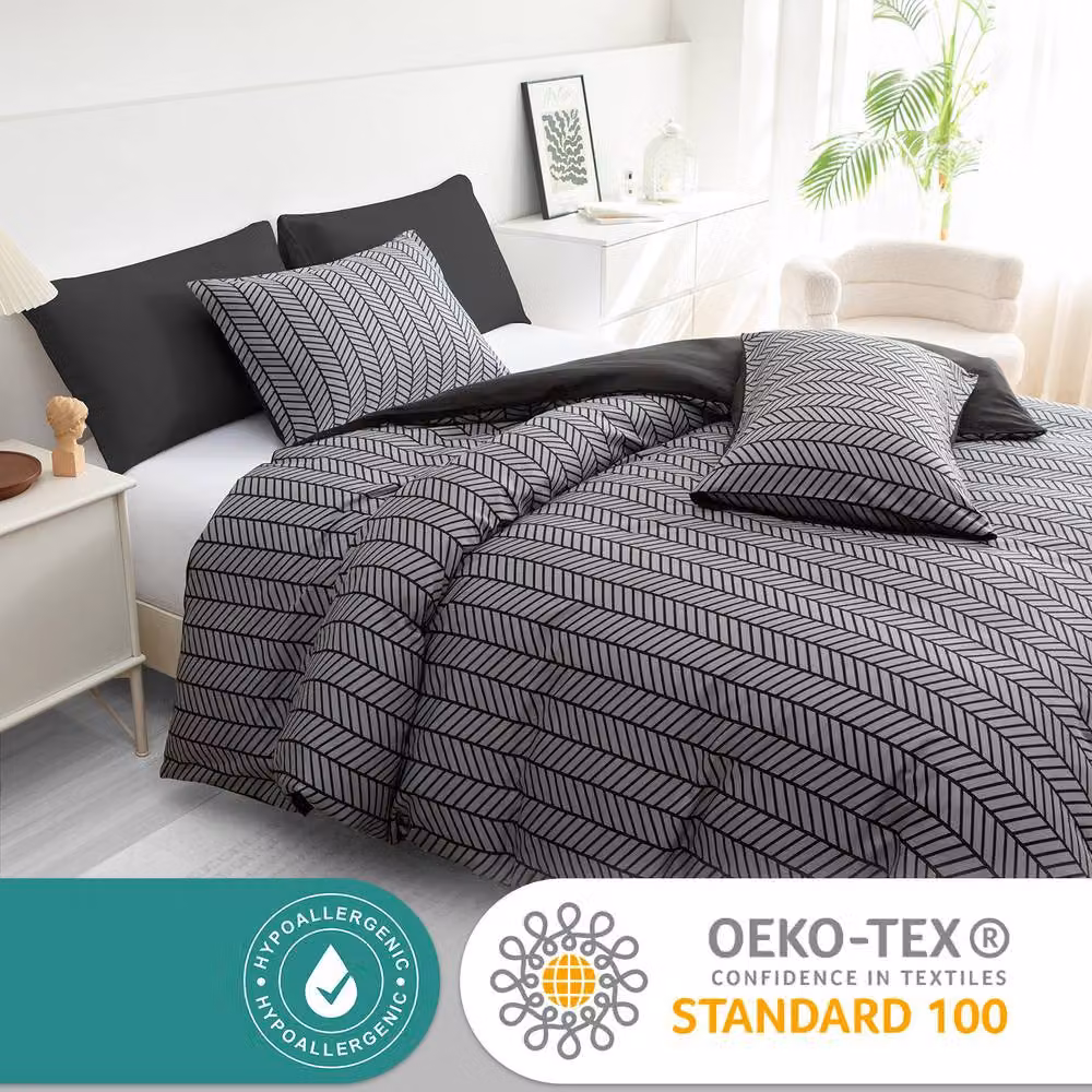 Pamposh Luxury Reversible Microfibre Duvet Cover and Pillowcase Set, Black, Single, W: 90 cm x L: 200 cm – 4