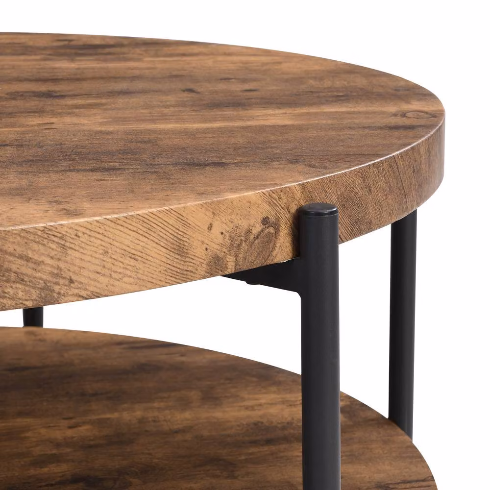 Mona Vale Furniture Rustic Industrial Round Coffee Table in Brown and Black – 4