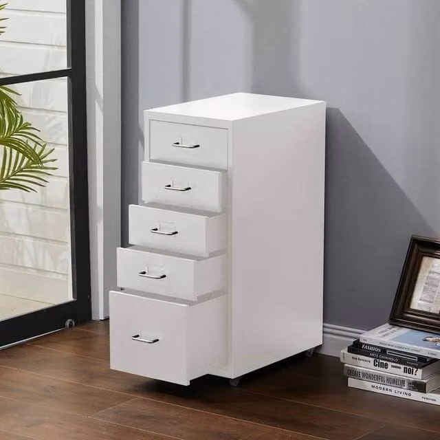 FORGEVIO 5 Drawer Metal Mobile Filing Cabinet in White