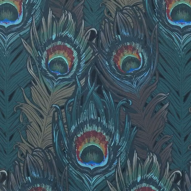 House Llewelyn-Bowen Naughty Aubrey Printed Velvet Fabric Cushion in Blue and Multicolour