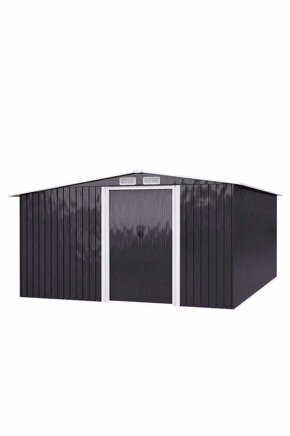 Garden Sanctuary Large Outdoor Metal Storage Shed with Log Store Room in Black – 2