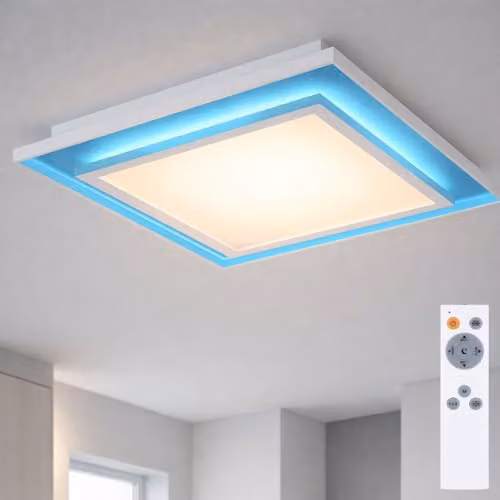 Globo Lighting Netlighting Murphy Square LED Ceiling Light, White and Multicolour, Dimmable with Remote Control, 24 W, 1500 lm, W/D/H: 44.3 x 44.3 x 6.3 cm – 2