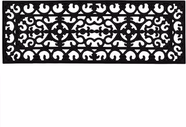 JVL Lexi Black Wrought Iron Effect Rubber Step Mat, W: 75 cm, D: 25 cm