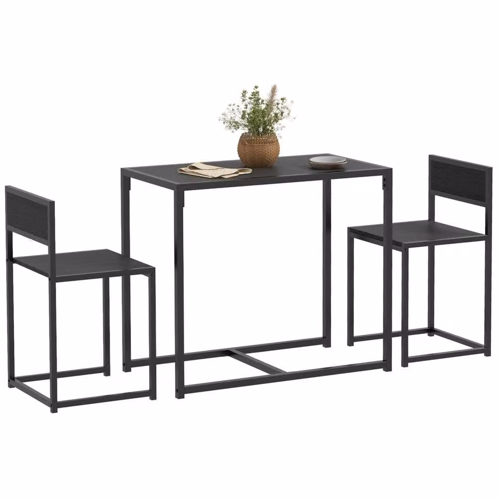Wyld Haus Gafetti 3 Piece Industrial Dining Set in Black and Brown Metal and Wood – 2