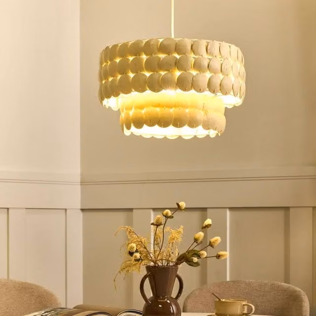 Wyld and Coco Beige Coconut Shell Boho Pendant Light