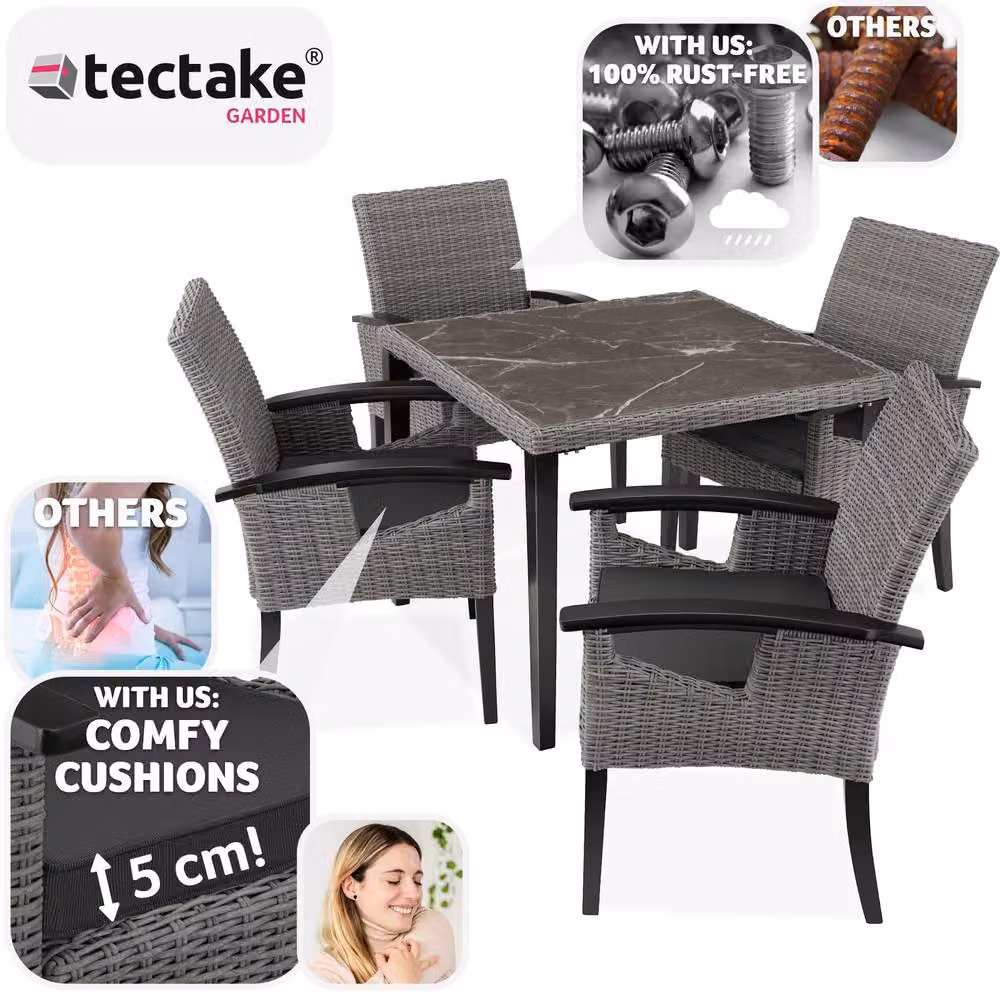tectake Tarent Dining Table and 4 Rosarno Chairs Set in Grey – 3