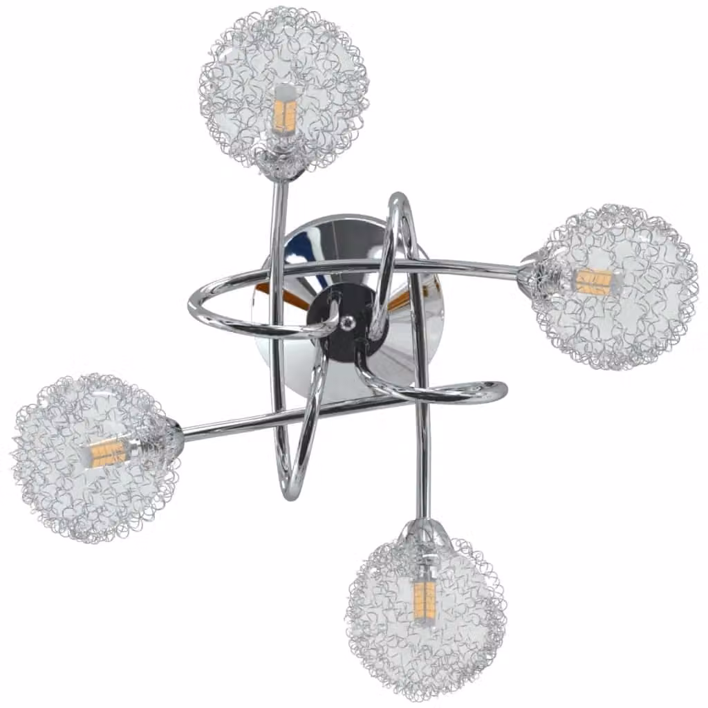 Berkfield Home Modern Black Ceiling Lamp with Mesh Wire Shades for 4 G9 LED Lights