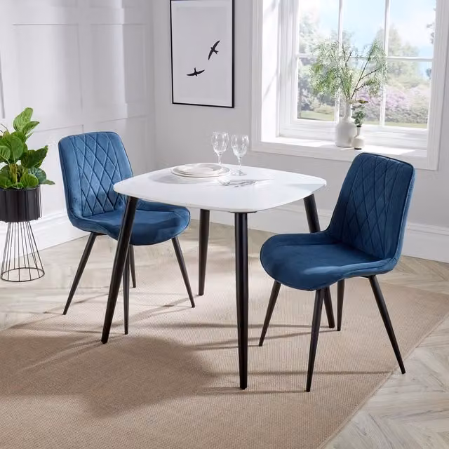 Core Products Ltd Aspen Square Table and 2 Blue Diamond Stitch Chairs Set