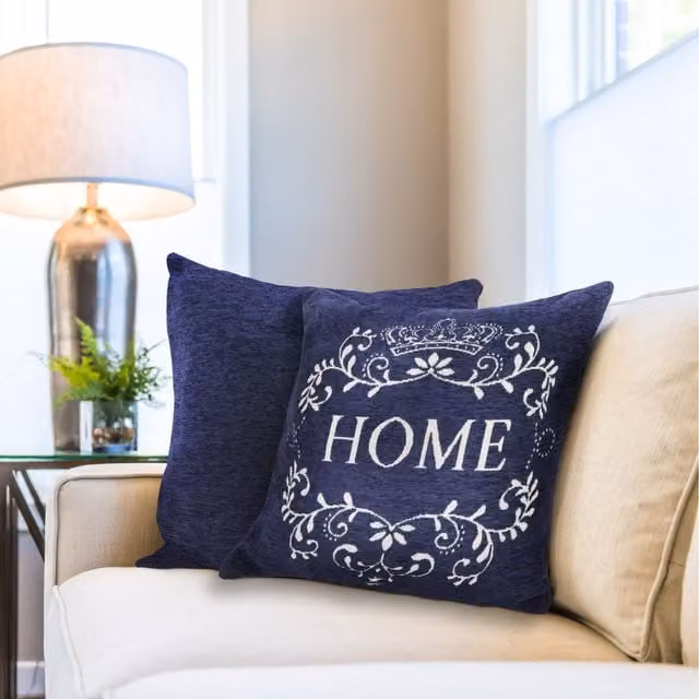 Amor Home Navy Blue Chenille Square Cushion Cover
