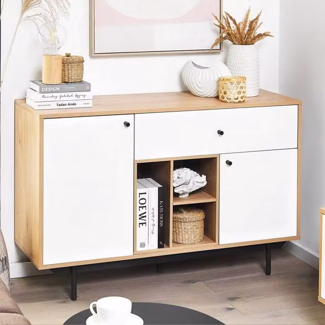 Wyld and Coco Retro Sideboard in Brown and White Wood