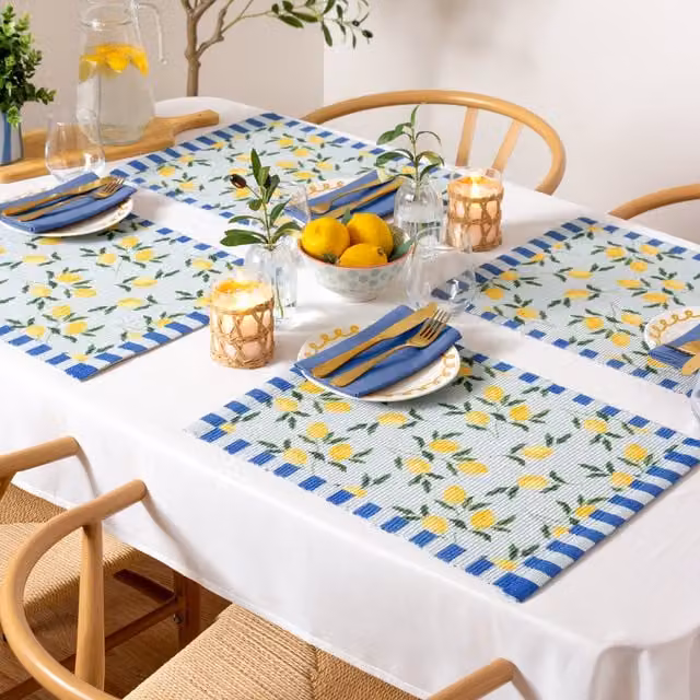 Set of 4 Blue Striped Mediterranean Lemons Indoor-Outdoor Placemats