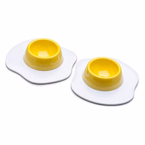 Zeal Melamine Egg Cup Set of 2, White and Yellow, Stackable and Dishwasher Safe