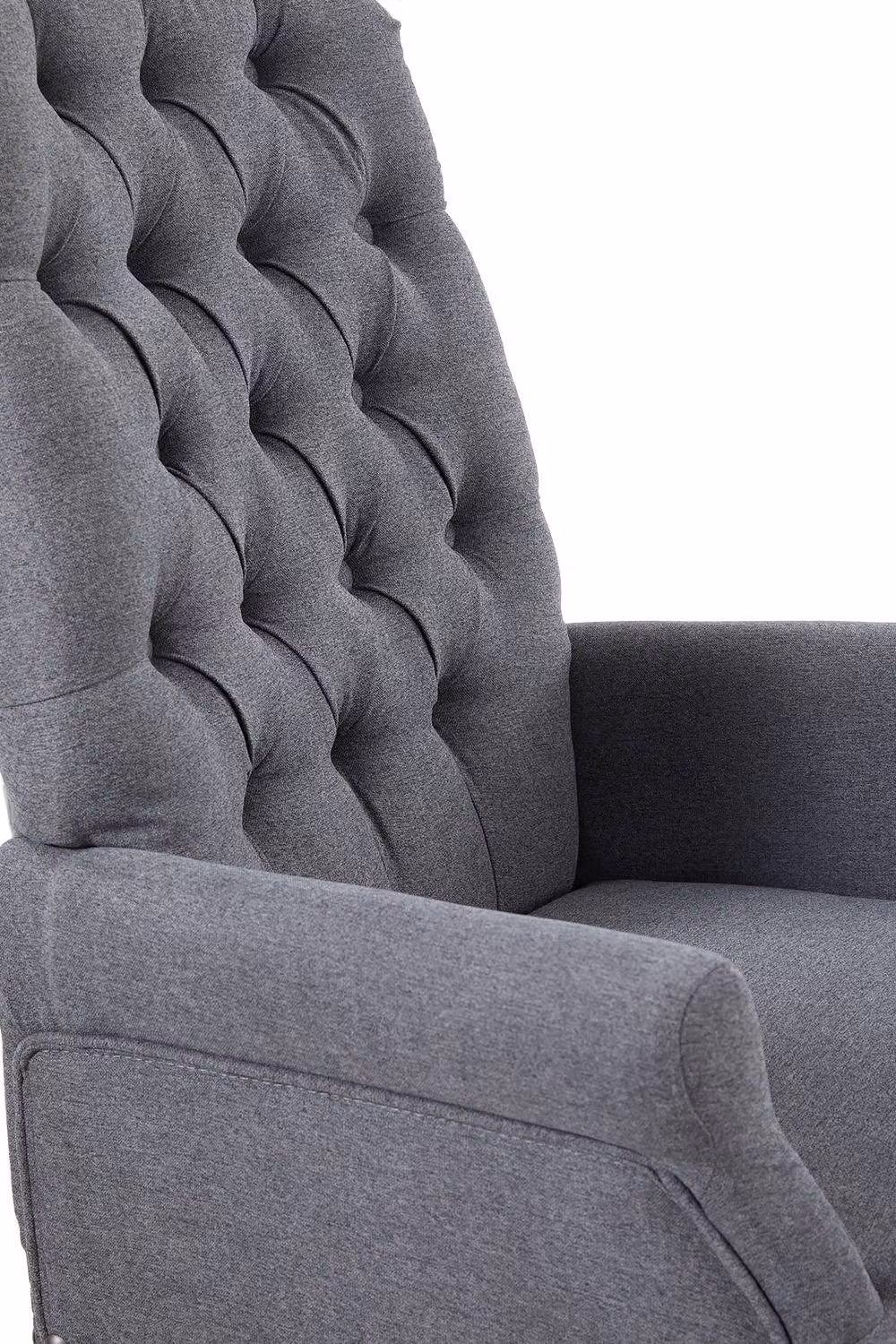 Garden Sanctuary Grey Fabric Upholstered Dining Chair with Armrests and Rubberwood Frame – 6